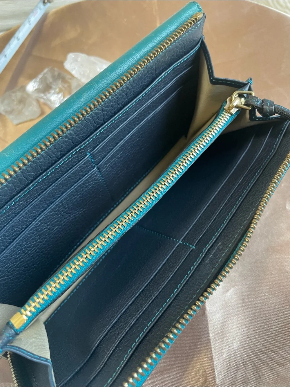 Chloé Tri-Color Leather Continental Wallet — Teal, Navy & Burgundy